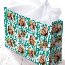 Cute Love You 4 Photo Collage Green Pink Heart Große Geschenktüte