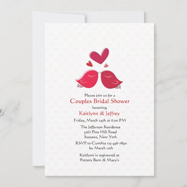 Cute Lovebirds Couples Douche Invitation (Devant)