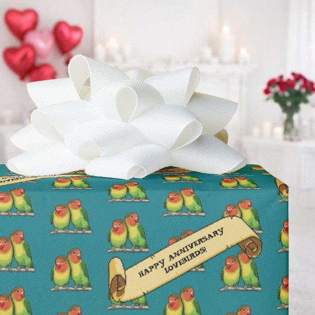 Cute Lovebirds Happy Anniversary Romantic Retro Geschenkpapier (Von Creator hochgeladen)