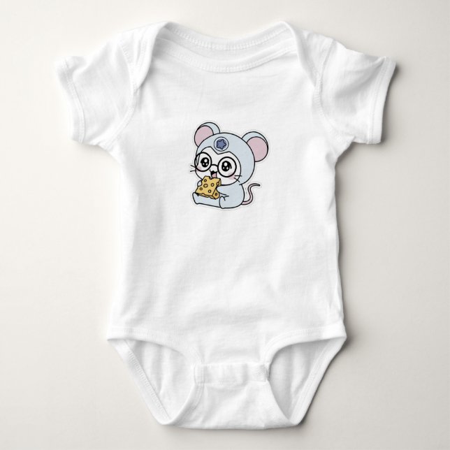Cute lovely little mouse loves cheese  baby strampler (Vorderseite)