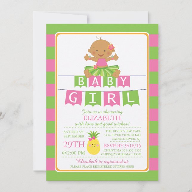 Cute Luau Hula Invitation Baby shower fille (Devant)