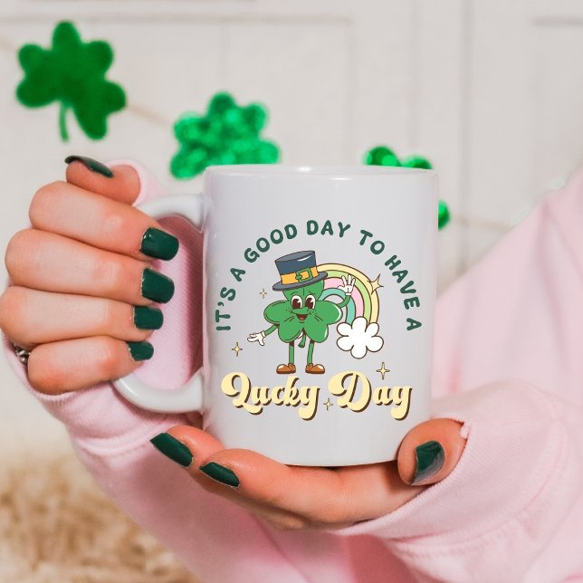 Cute Lucky Clover Retro Rainbow – St. Paddy’s Day Kaffeetasse (Von Creator hochgeladen)