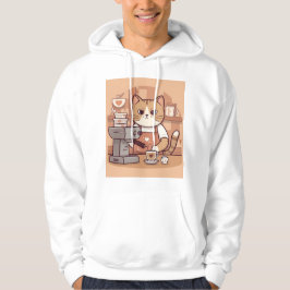 Cute Lustige Cozy Cartoon Barista Katze Hoodie T-S