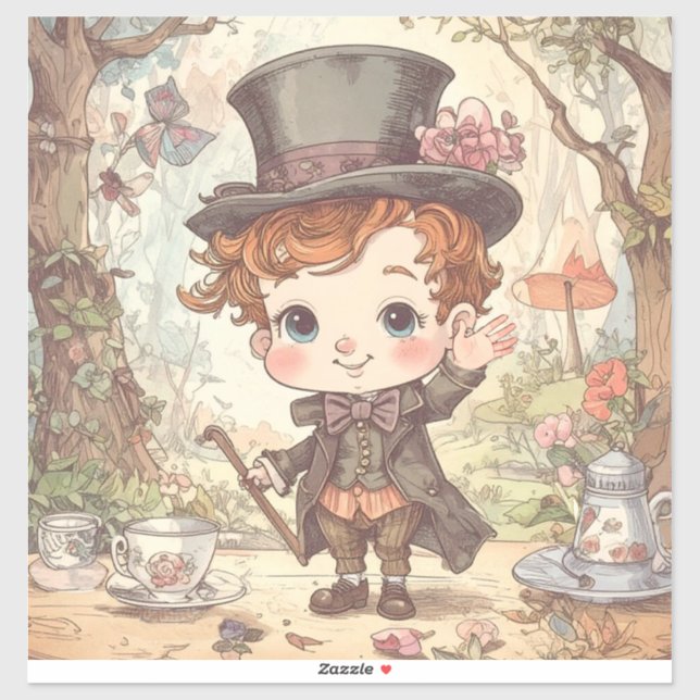 Cute Mad Hatter Whimsical Wonderland Woodland Art Aufkleber (Blatt)
