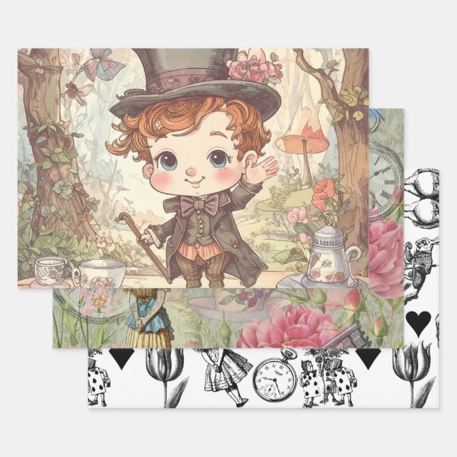 Cute Mad Hatter Whimsical Wonderland Woodland Art Geschenkpapier Set (Set)