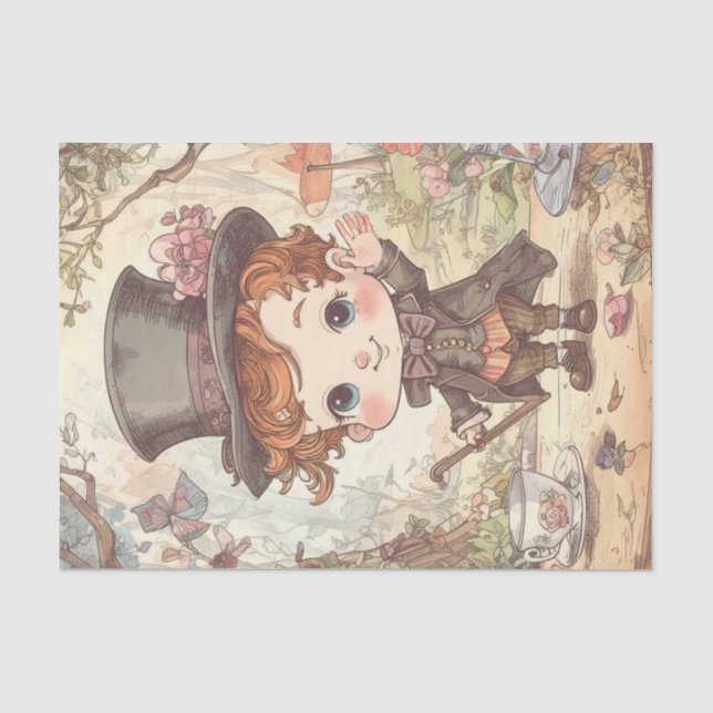 Cute Mad Hatter Whimsical Wonderland Woodland Art Seidenpapier (Vorderseite)