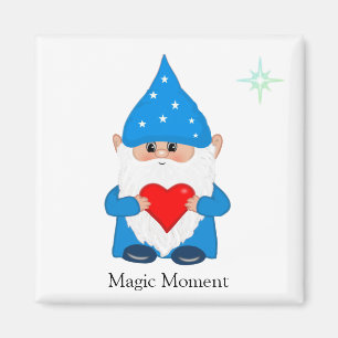 Cute magic gnome with heart on white magnet