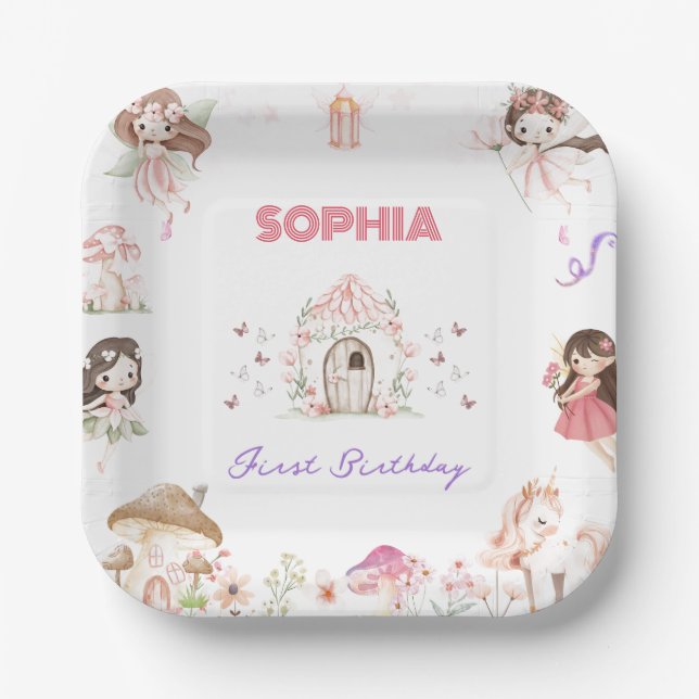 Cute Magical Fairy 1st Birthday Paper Plates Pappteller (Vorderseite)