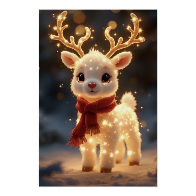 Cute Magical Reindeer with Sparkling Lights Poster (Vorderseite)