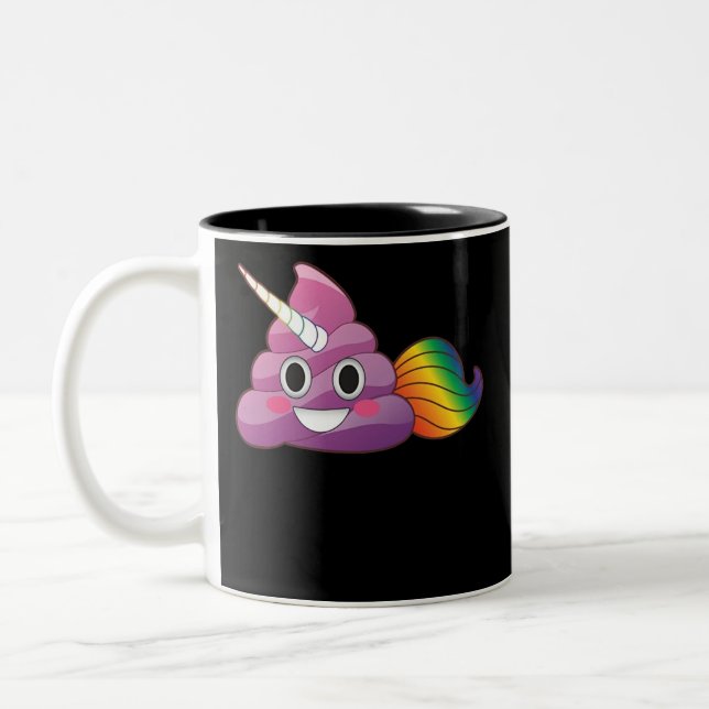 Cute Magical Unicorn Poop Emoji with Rainbow Tail Zweifarbige Tasse (Links)