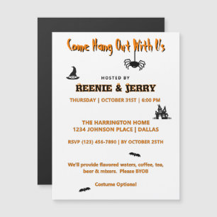 Cute Magnet Invitation Black & Orange Halloween Pa