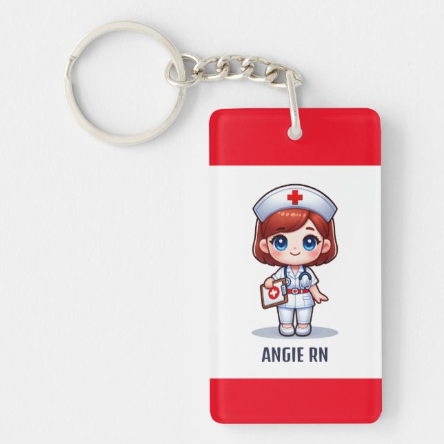Cute Manga Nurse avec cheveux rouge bleu yeux Pers (Devant)