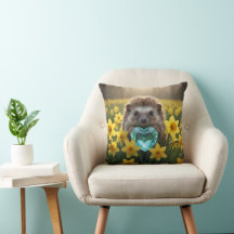 Cute March Hedgehog with Aquamarine Heart