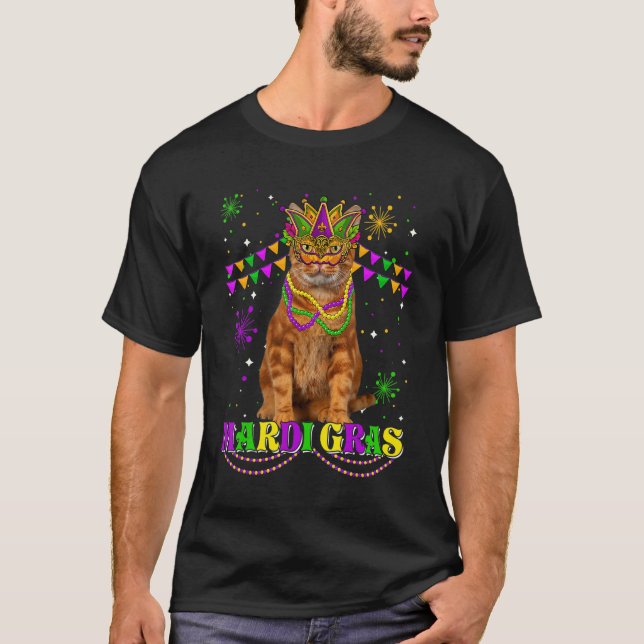 Cute Mardi Gras Cat American Shorthair Mask Beads  T-Shirt (Vorderseite)