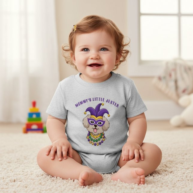 Cute Mardi Gras Puppy Dog Custom Text Baby T-shirt (Von Creator hochgeladen)
