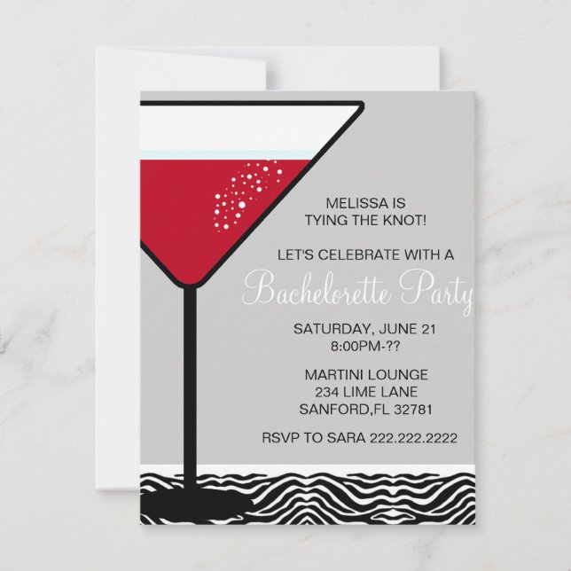 Cute Martini Bachelorette Party Invitation (Devant)