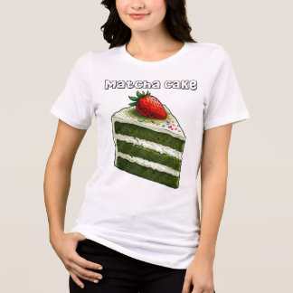 Cute Matcha Cake Slice Strawberry Dessert T-Shirt Tri-Blend Shirt