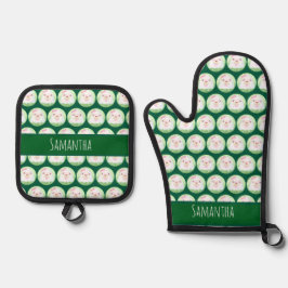 Cute Matcha Latte Ghost Ofenhandschuh & Topflappen-Set