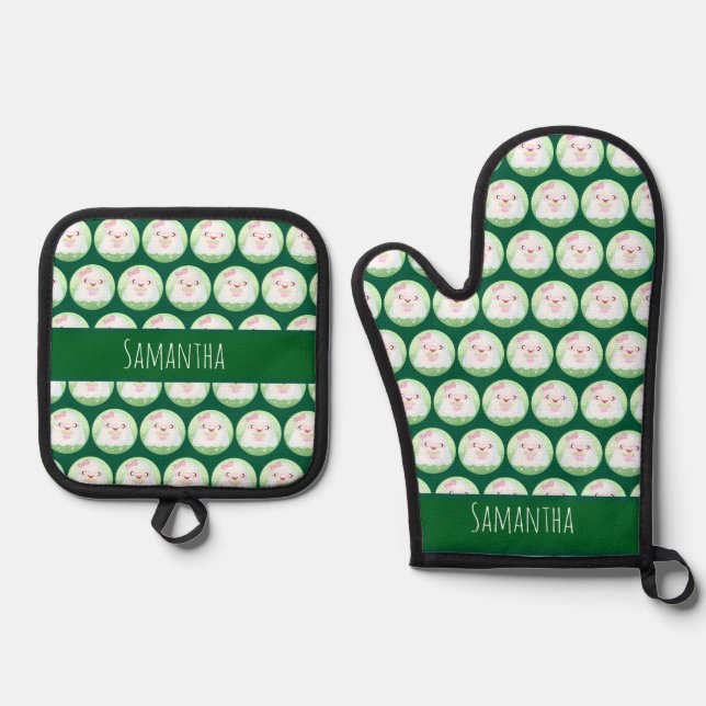 Cute Matcha Latte Ghost Ofenhandschuh & Topflappen-Set (Vorderseite)