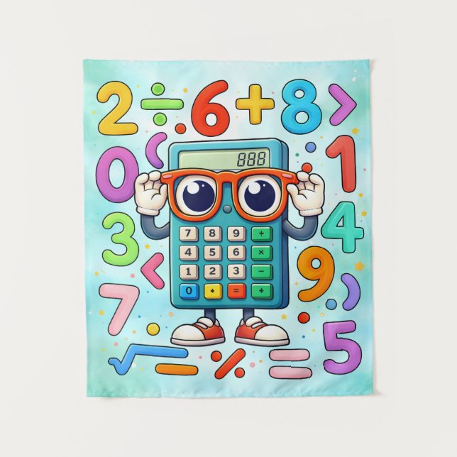 Cute Maths Calculator Numbers Poster for Kids Wandteppich (Vorderseite)