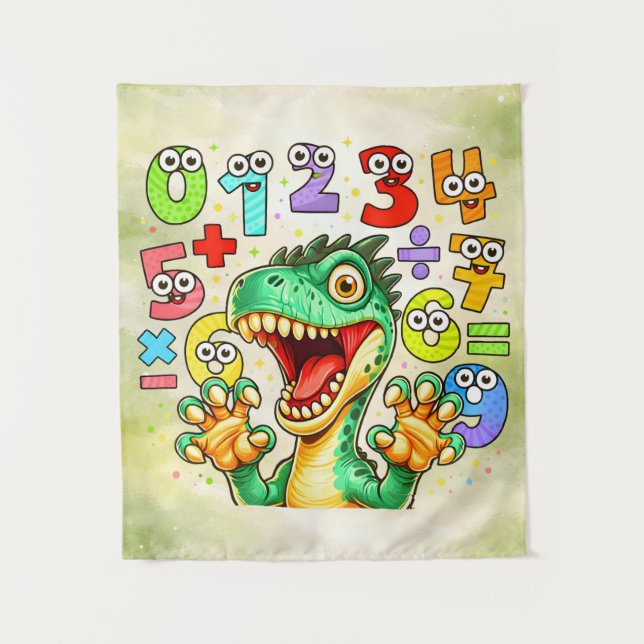 Cute Maths Dinosaur Numbers Poster for Kids Wandteppich (Vorderseite)