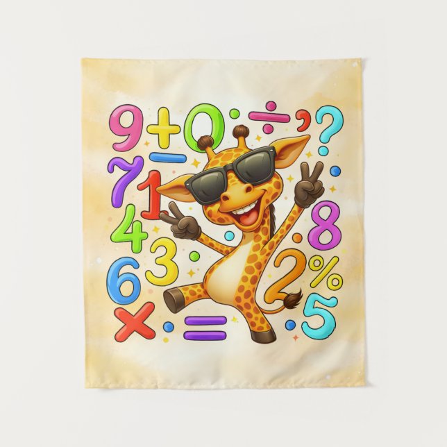 Cute Maths Giraffe Numbers Poster for Kids Wandteppich (Vorderseite)