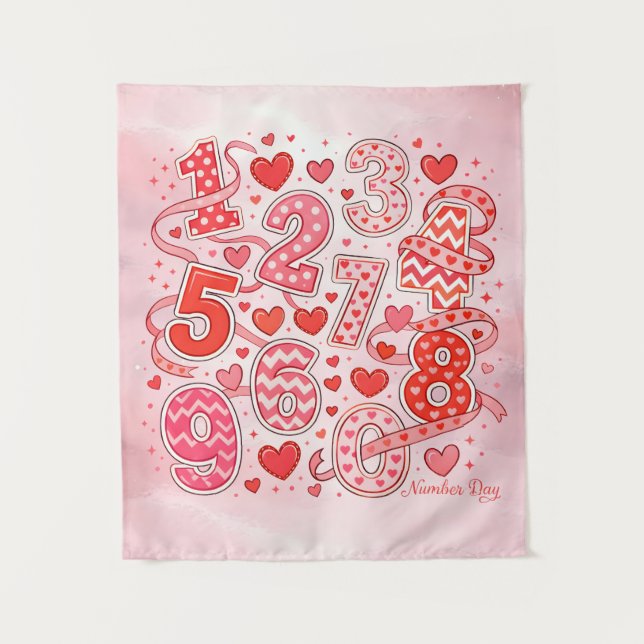 Cute Maths Numbers Hearts Poster for Kids Wandteppich (Vorderseite)
