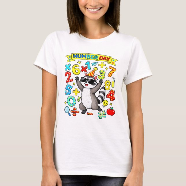 Cute Maths Numbers Raccoon Cartoon T Shirt Kids UK (Vorderseite)