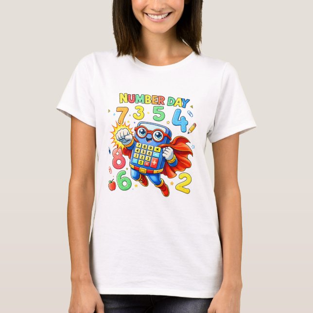 Cute Maths Numbers Superhero Robot T Shirt KidsUK (Vorderseite)
