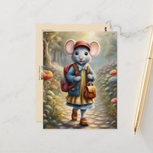 Cute Maus auf dem Weg zur Schule, maßgeschneidert Postkarte