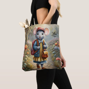 Cute Maus auf dem Weg zur Schule, personalisiert Tasche
