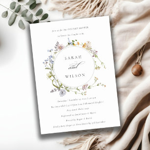 Cute Meadow Floral Wreath Couples Invitation de do