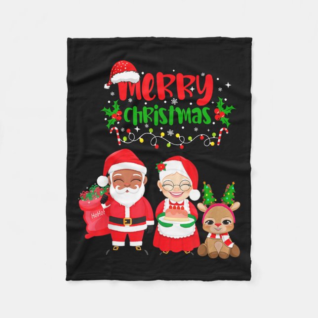 Cute Melanin Santa &amp; Mrs Claus Interracial Fam Fleecedecke (Vorderseite)