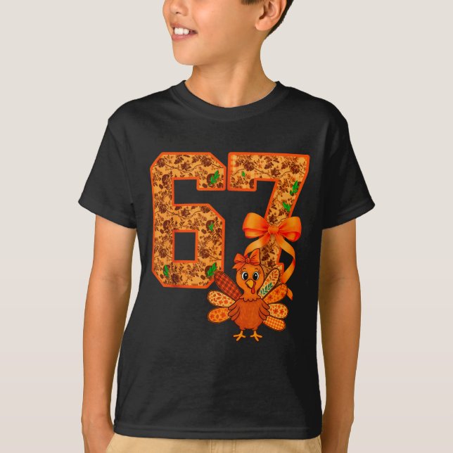 Cute Meme 67 Coquette Bow Turkey Thanksgiving Aest T-Shirt (Vorderseite)