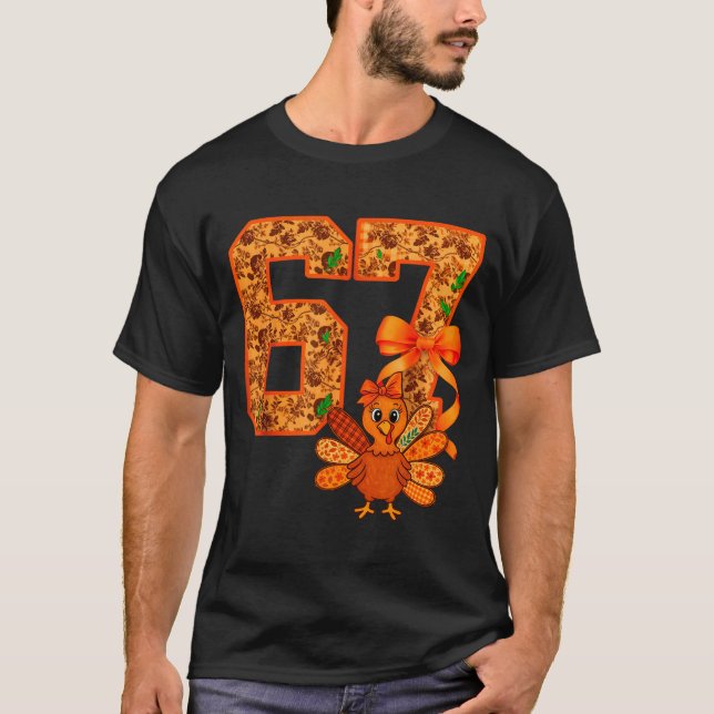 Cute Meme 67 Coquette Bow Turkey Thanksgiving Aest T-Shirt (Vorderseite)