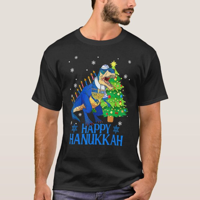 Cute Menorasaurus Rex Dinosaur Tree Christmas Happ T-Shirt (Vorderseite)