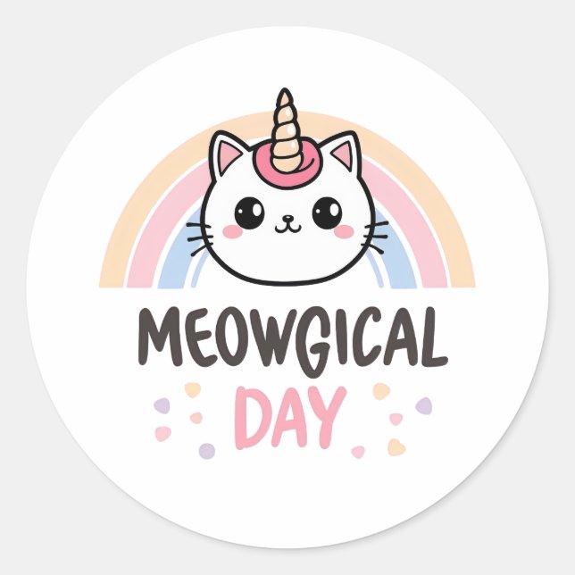 Cute "Meowgical Day" Caticorn Runder Aufkleber (Vorderseite)