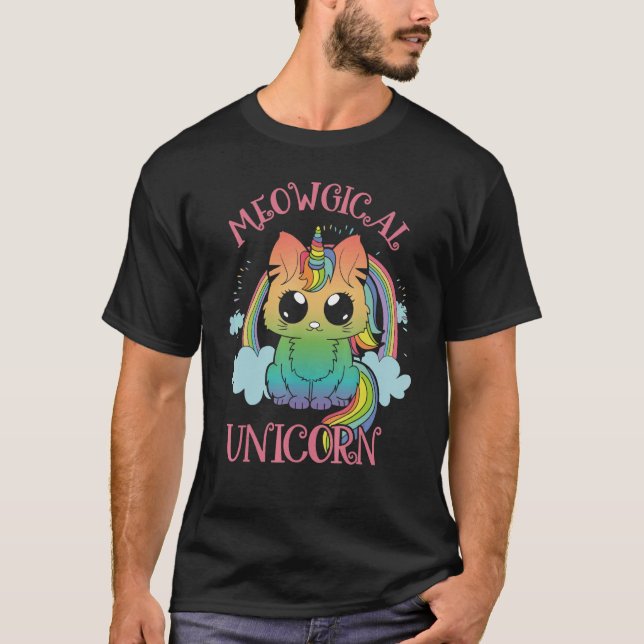 Cute Meowgical Unicorn Cat Magic Colourful Rainbow T-Shirt (Vorderseite)