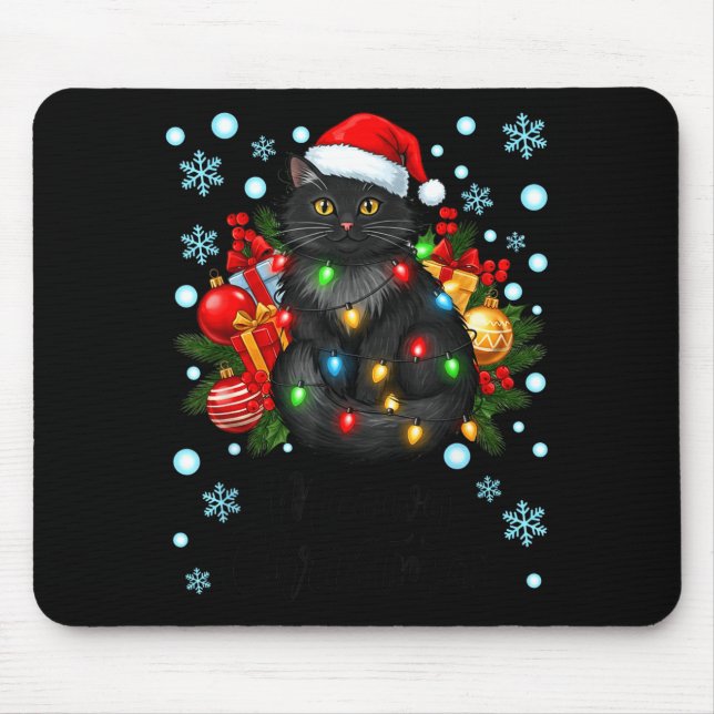 Cute Meowy Christmas Black Cat Santa Hat Xmas Wome Mousepad (Vorne)