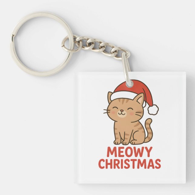 Cute Meowy Christmas Cat Santa Hat Schlüsselanhänger (Vorderseite)