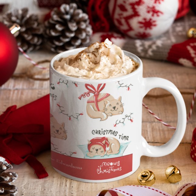 Cute Meowy Christmas Kitty Cat Pattern Kaffeetasse (Von Creator hochgeladen)