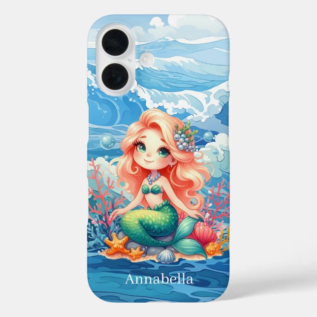 Cute Mermaid add name  iPhone 16 Hülle (Rückseite)