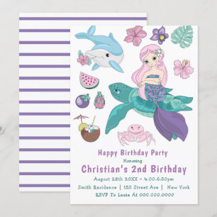 Cute Mermaid et ses amis 2e Invitations d'annivers