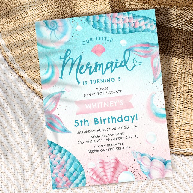 Cute Mermaid Girl Anniversaire Fête Invitation (Créateur téléchargé)