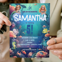 Cute Mermaid Invitation de fête d'anniversaire