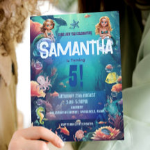 Cute Mermaid Invitation de fête d'anniversaire