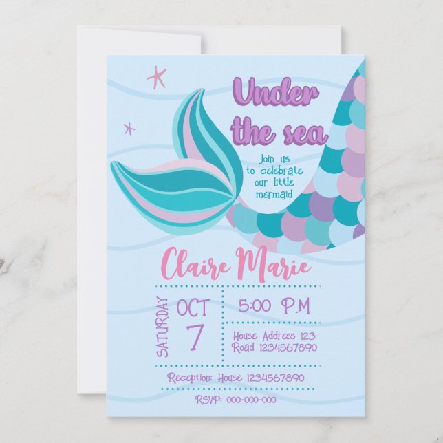 Cute Mermaid Invitation Einladung (Vorderseite)