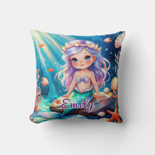 Cute Mermaid Ocean Coussin - Nom modifiable