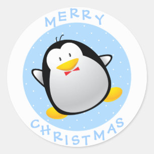 Cute Merry Christmas Cartoon Penguin Runder Aufkleber