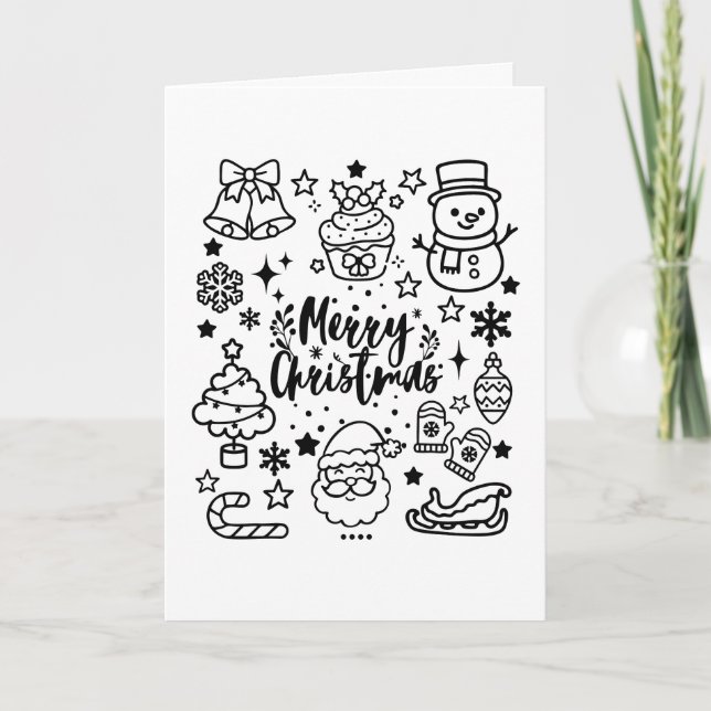 Cute Merry Christmas Doodle Art Karte (Vorderseite)